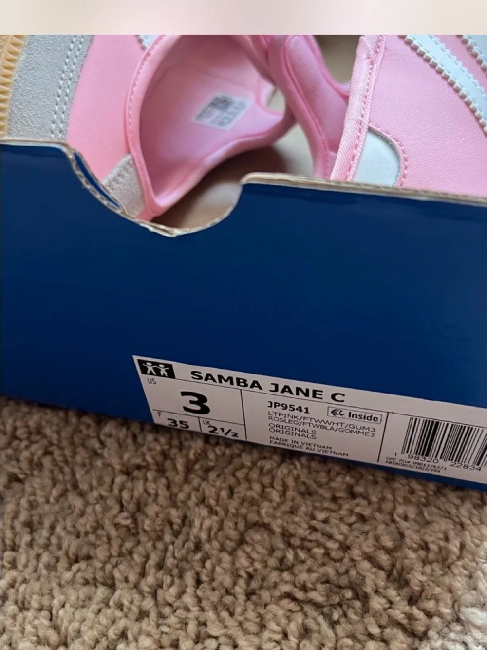 adidas Pink Kids Sneakers with White Stripes and Gum Sole
